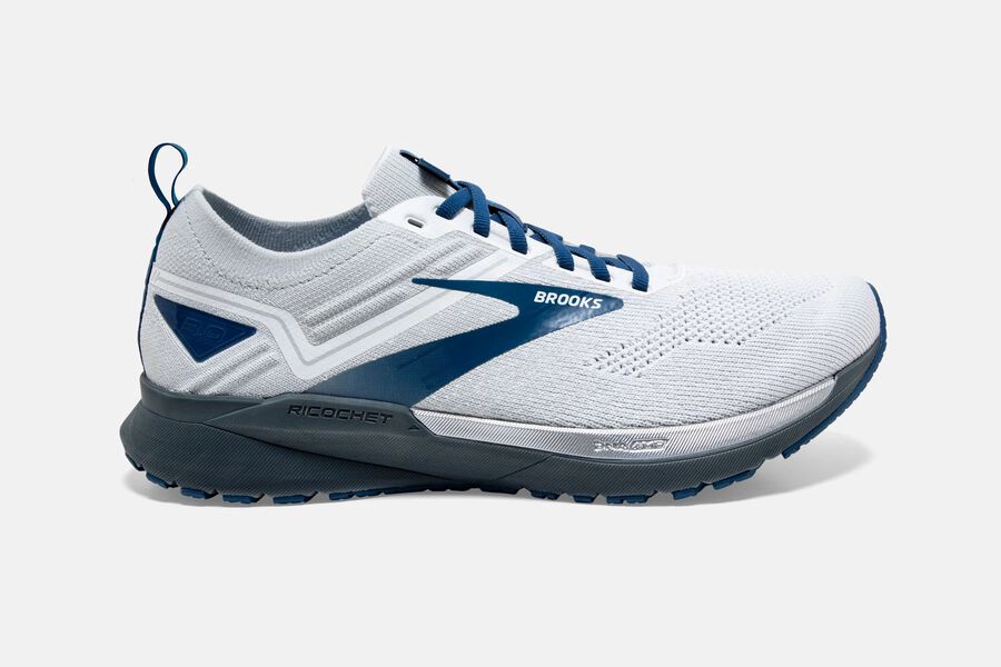 Brooks Running Shoes - Ricochet 3 Road Mens - White/Blue - WXO-579163